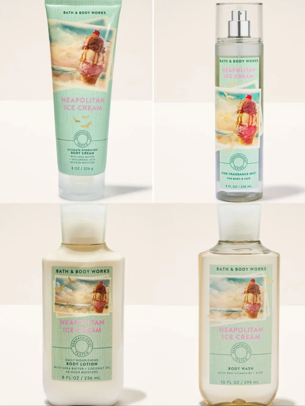 Bath & Body Works Neapolitan Ice Cream 4 Piece Body Care Set New RARE